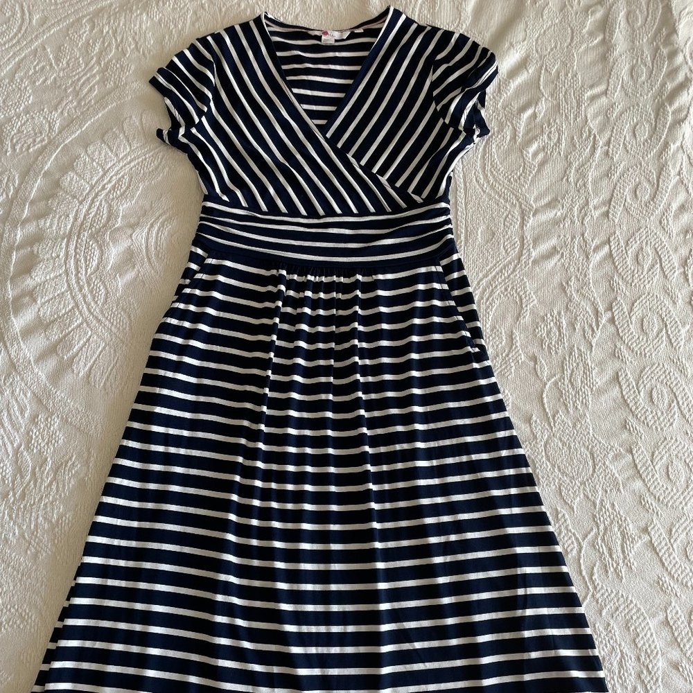 Boden Amelie Jersey Dress, US2P, Navy with Ivory Stripe
